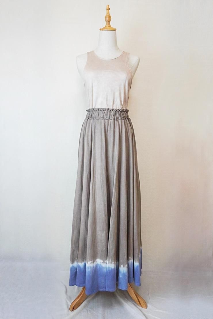 Cotton flare long skirt  Taupe  Slate blue 