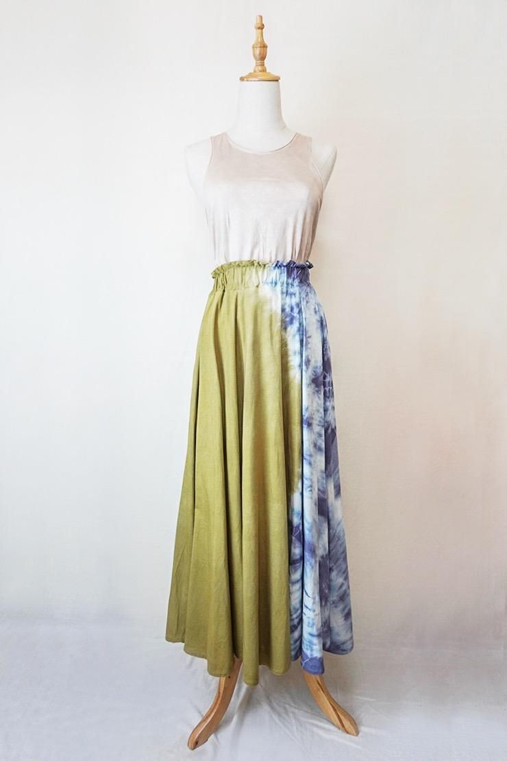 Cotton flare long skirt  Khaki  Lavender 
