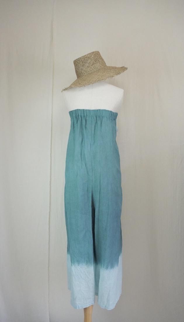 French Linen Ribbon All in one  Deepgreen x Sky  
