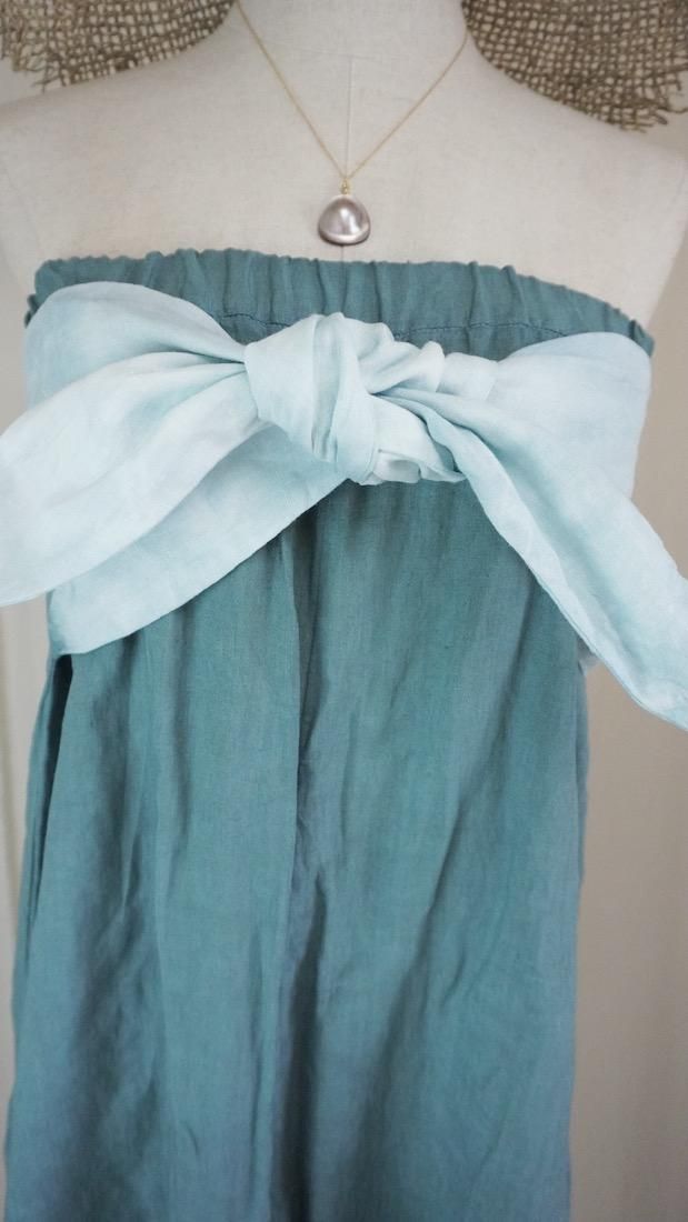 French Linen Ribbon All in one  Deepgreen x Sky  