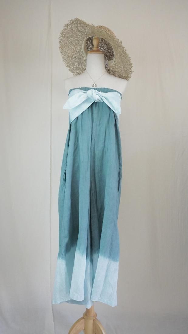 French Linen Ribbon All in one  Deepgreen x Sky  