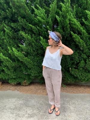 French Linen Ribbon Camisole  Black x Lightgray  