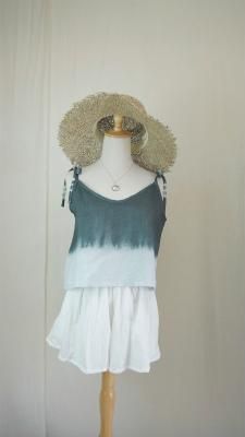 French Linen Ribbon Camisole  Black x Lightgray  