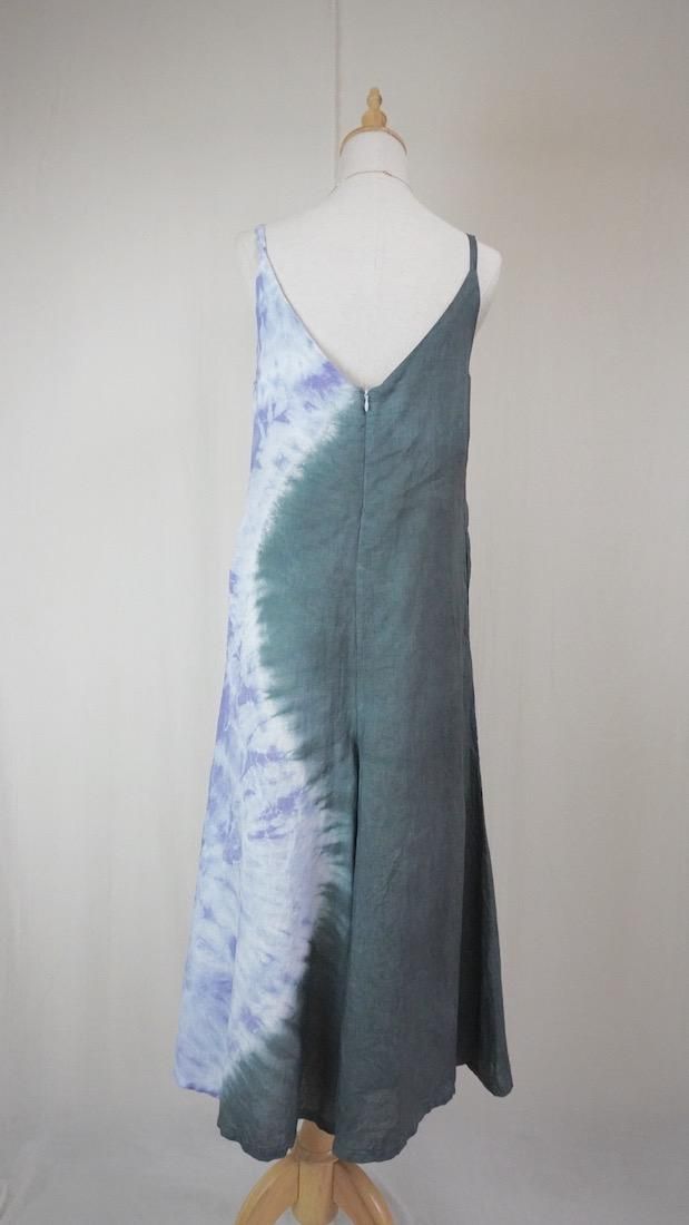 French Linen Long Rompers  Black x Lavender 