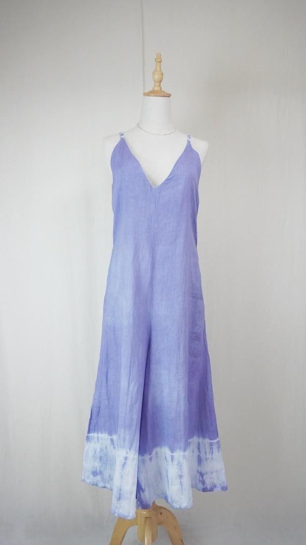 French Linen Long Rompers  Lavender 