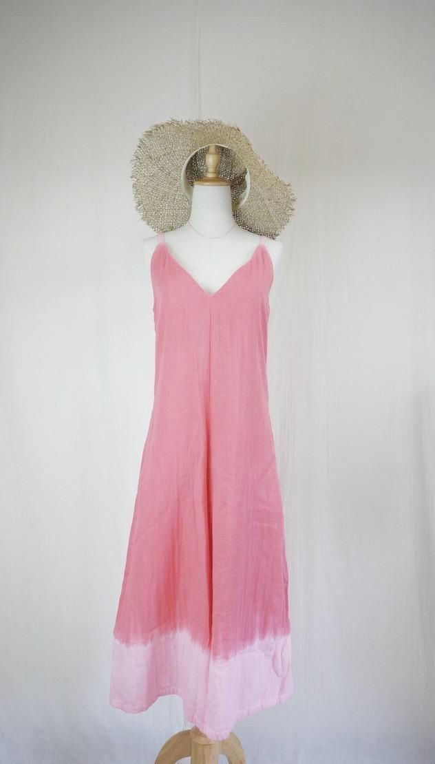 W-gauze  Long Rompers  Carmine x Coralpink 