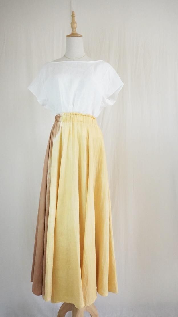 W gauze  flare long skirt  Mustard x Terracotta 
