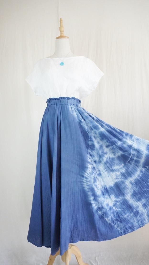 W gauze  flare long skirt  Navy 