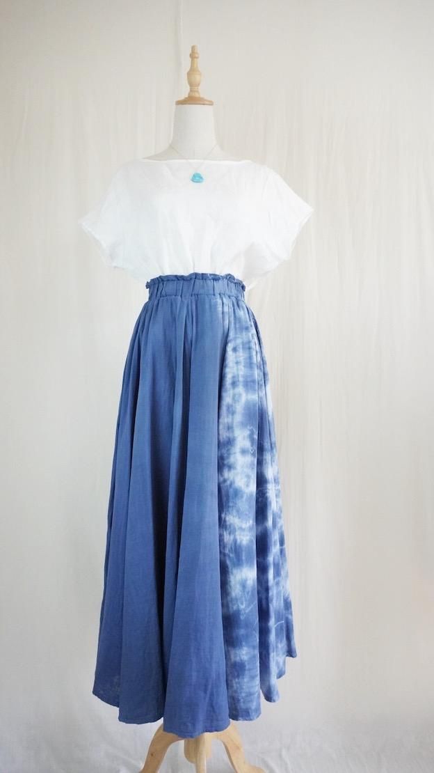 W gauze  flare long skirt  Navy 