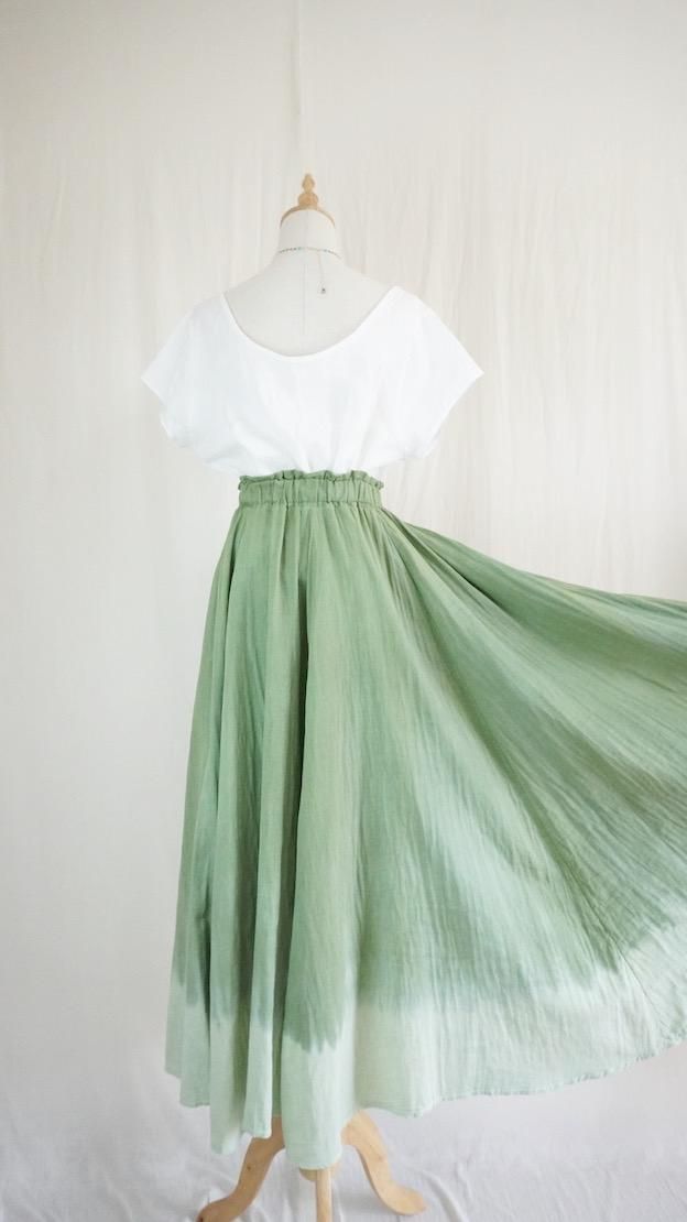 W gauze  flare long skirt  Junglegreen x Pistachio 