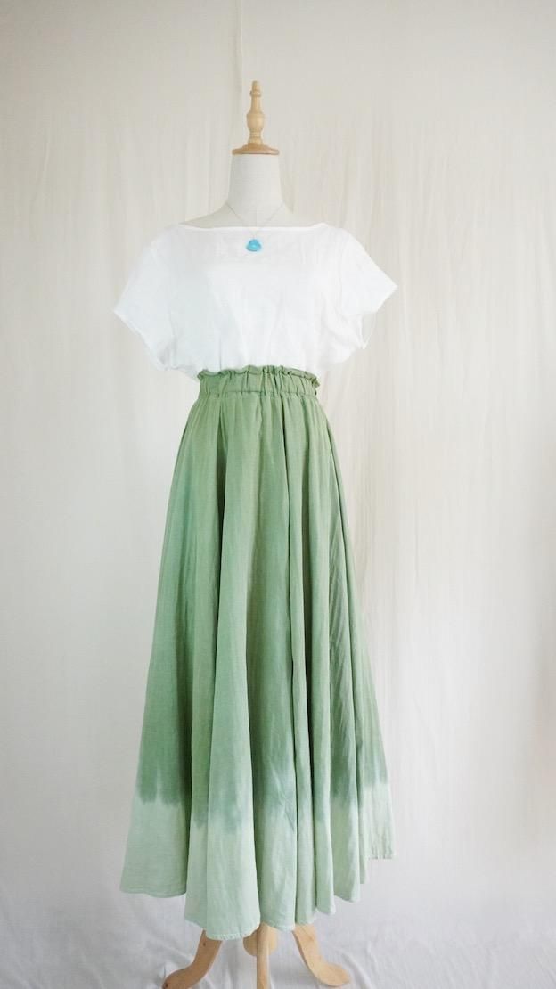 W gauze  flare long skirt  Junglegreen x Pistachio 