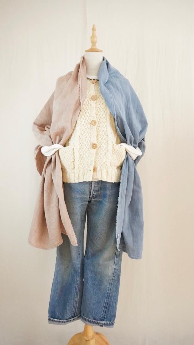 Organic Cotton W-gauze Big stole  x Natural Dyed  AI x Coffee  