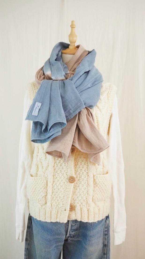Organic Cotton W-gauze Big stole  x Natural Dyed  AI x Coffee  