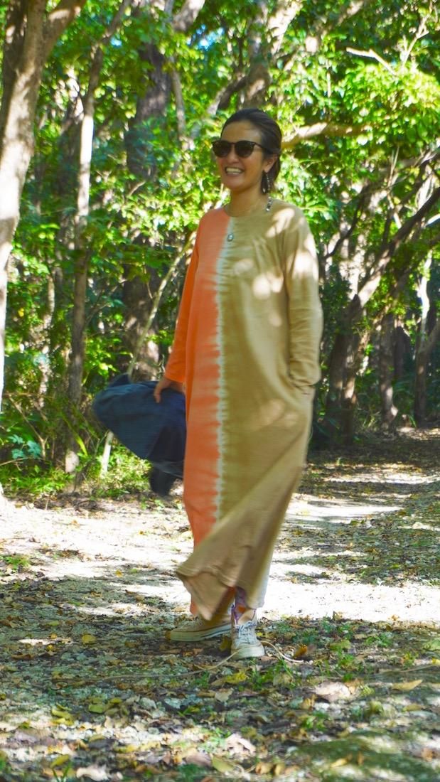 Cotton Long Sleeve OP  Greentea x Orangebeige 
