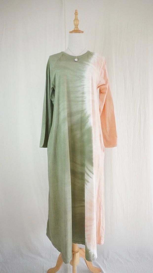 Cotton Long Sleeve OP  Greentea x Orangebeige 