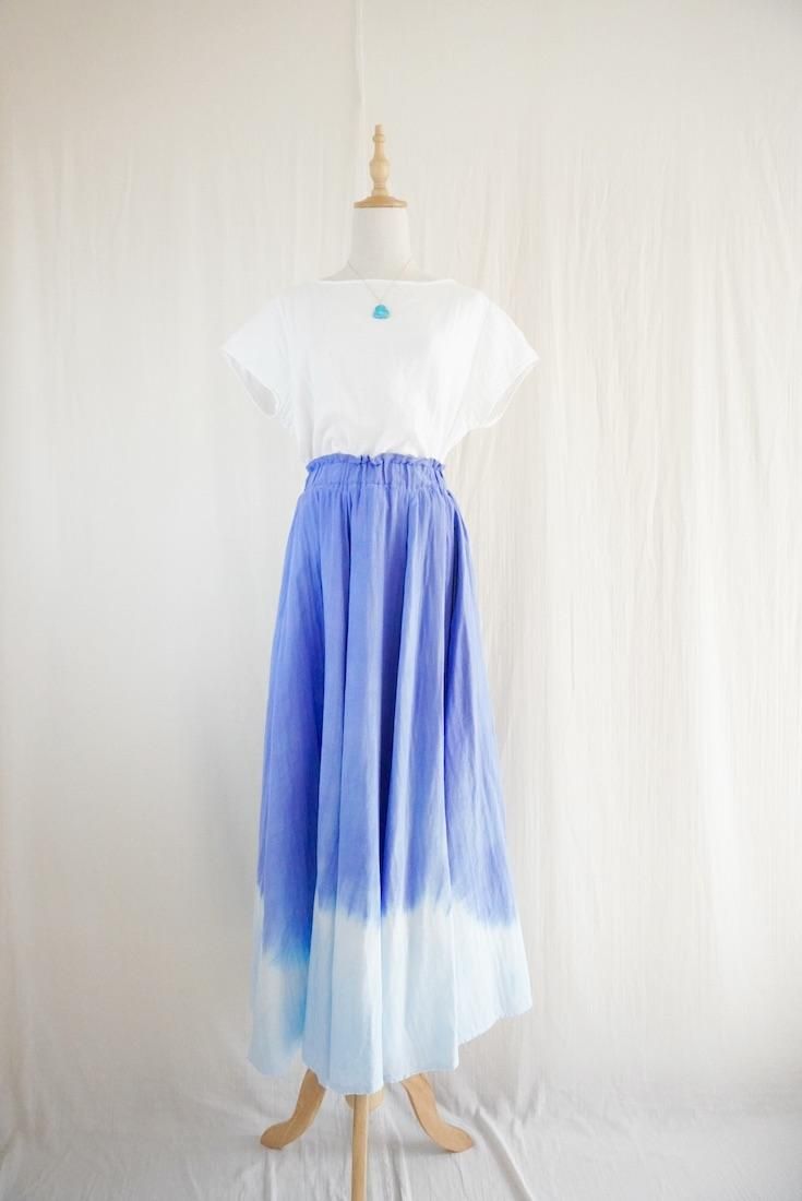 W gauze  flare long skirt “ Horizon x Powderblue  ”