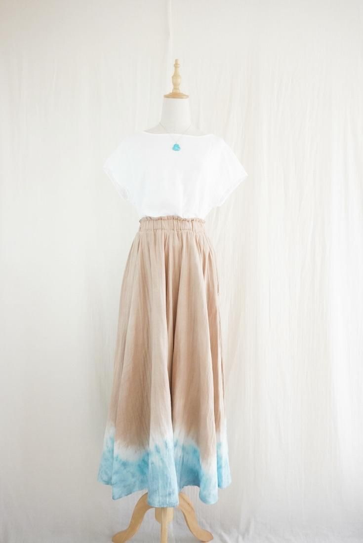 W gauze  flare long skirt  Cafelate x Vintageblue  