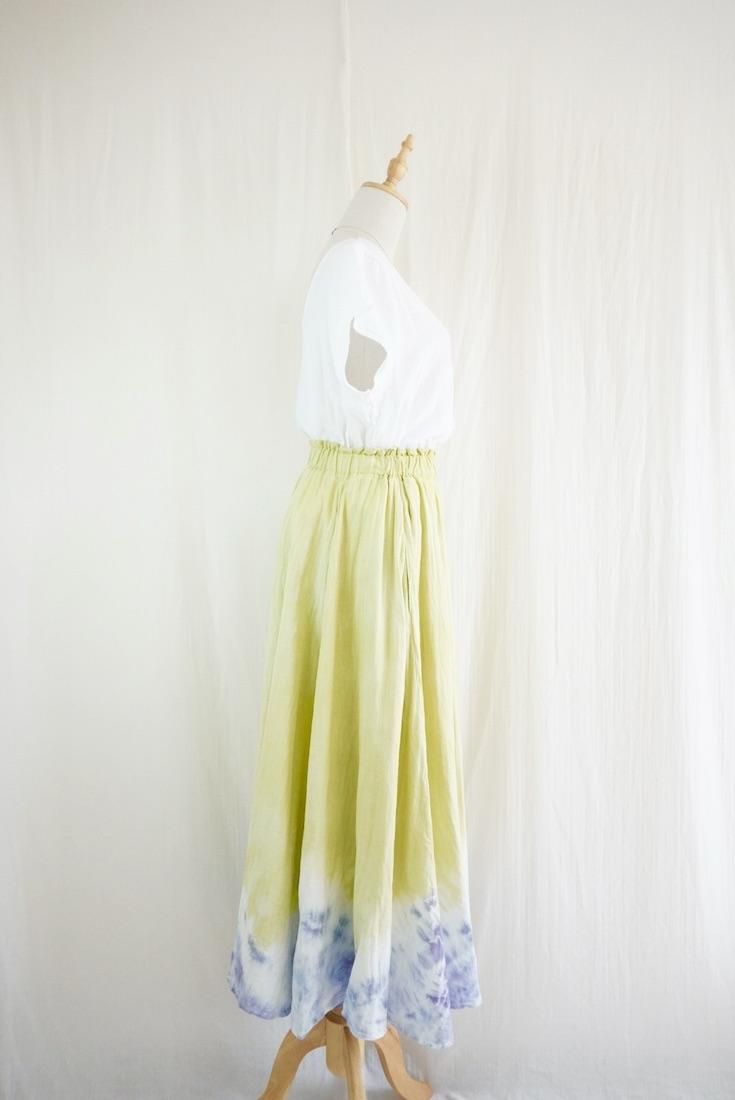 W gauze  flare long skirt “ Ginkgo x Lavender  ”