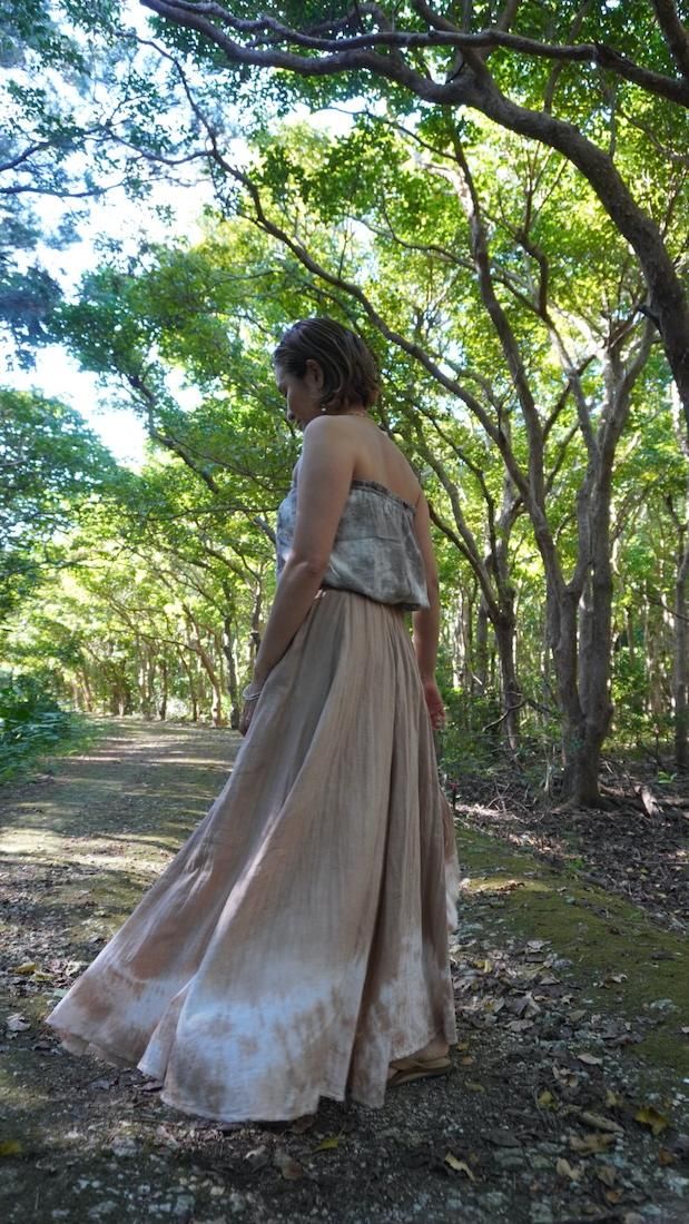 W gauze  flare long skirt “ Ginkgo x Lavender  ”