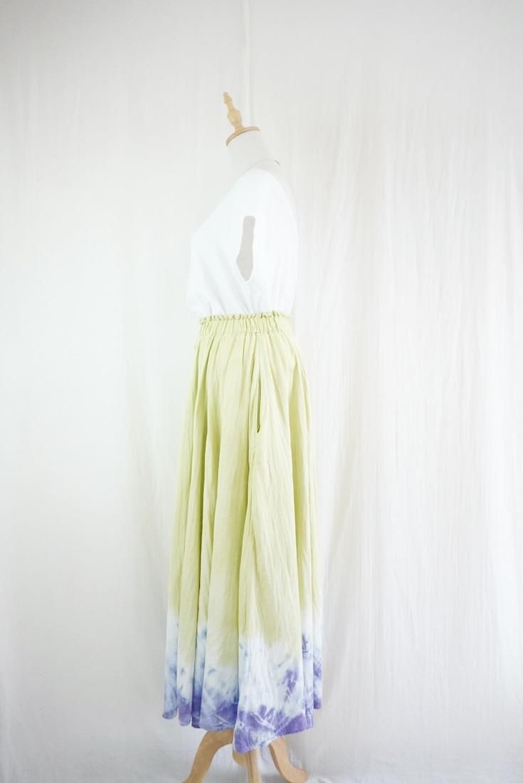W gauze  flare long skirt “ Ginkgo x Lavender  ”