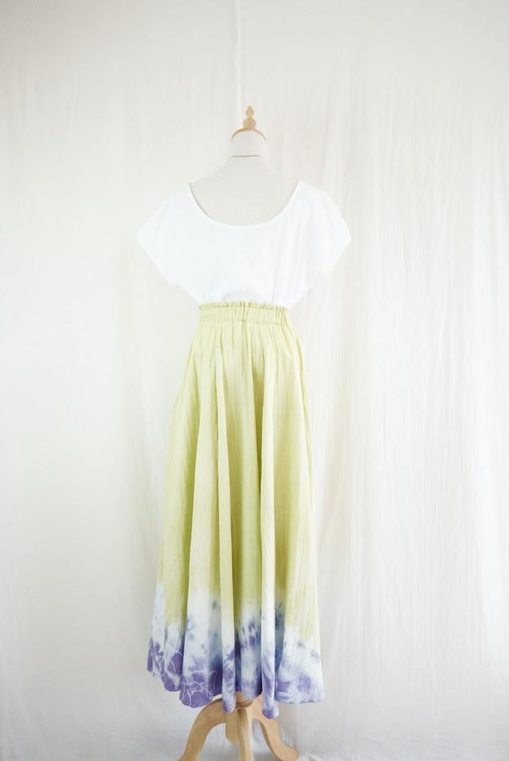 W gauze  flare long skirt “ Ginkgo x Lavender  ”