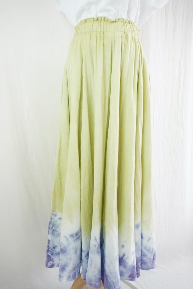 W gauze  flare long skirt “ Ginkgo x Lavender  ”