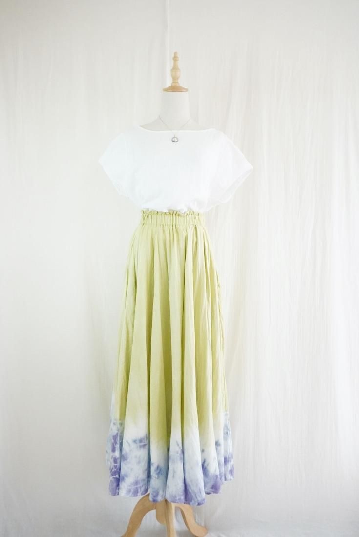 W gauze  flare long skirt “ Ginkgo x Lavender  ”