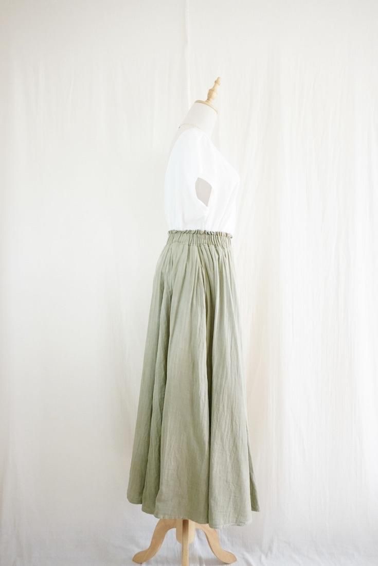 W gauze  flare long skirt  Greentea x Orangebeige  