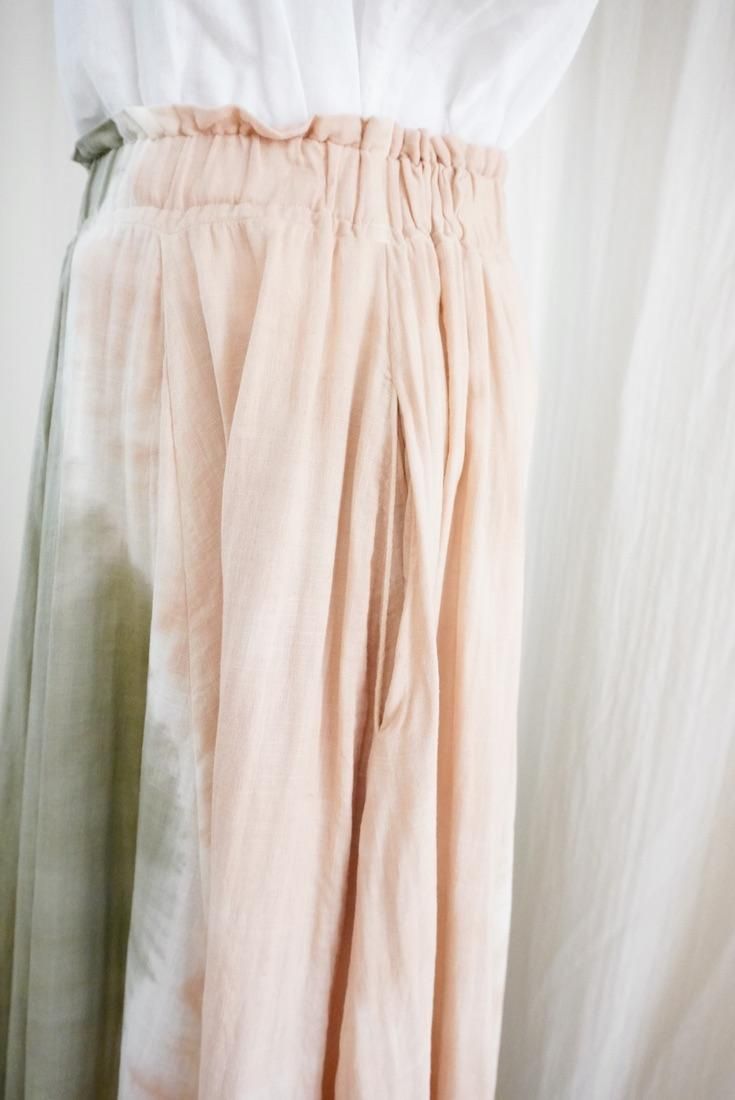 W gauze  flare long skirt  Greentea x Orangebeige  