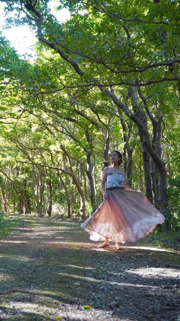 W gauze  flare long skirt  Sunset Time  