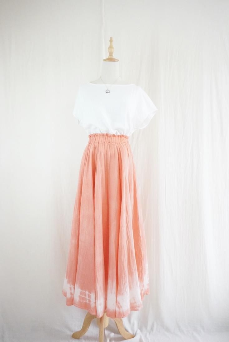 W gauze  flare long skirt “ Sunset Time  ”