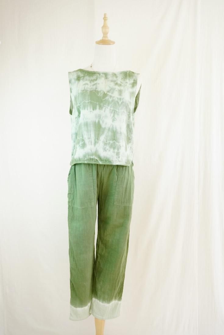 W gauze Easy Pants “Junglegreen x Pistachio ”