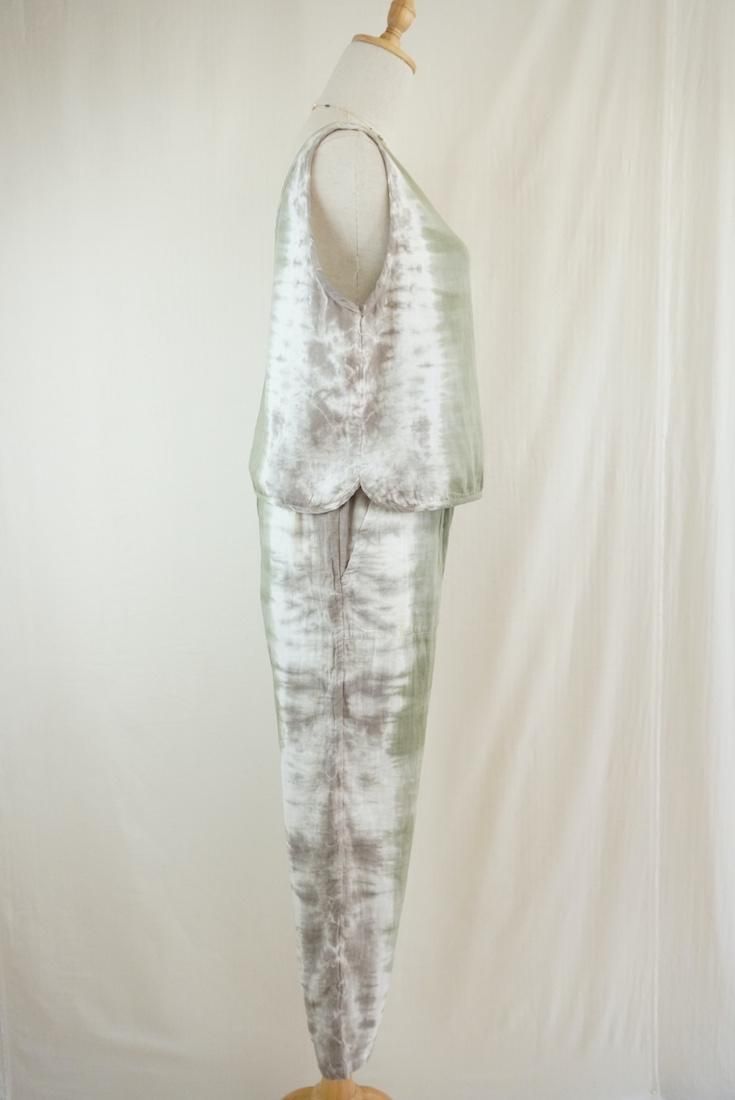 W gauze Easy Pants Greentea x Taupe 