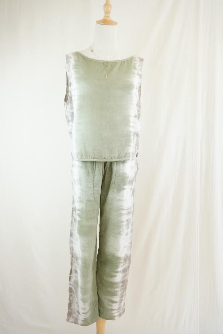 W gauze Easy Pants “Greentea x Taupe ”