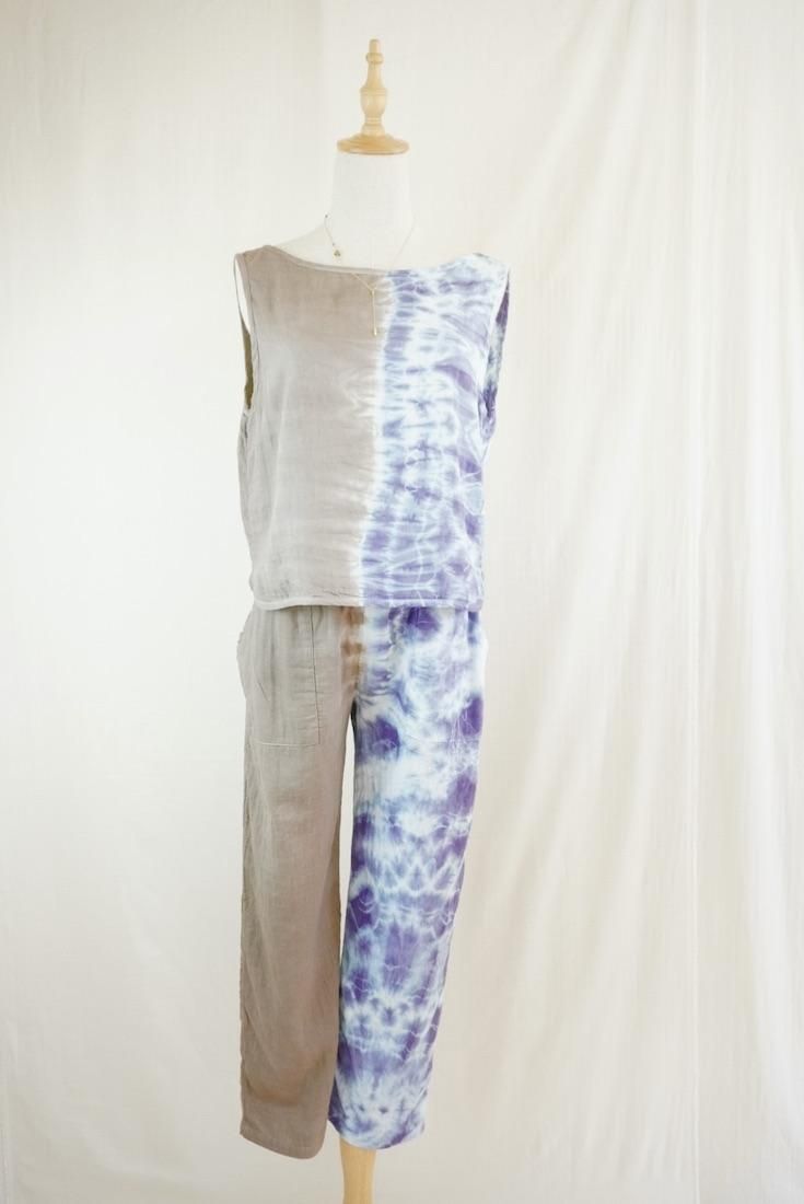 W gauze Easy Pants Taupe x Lavender 