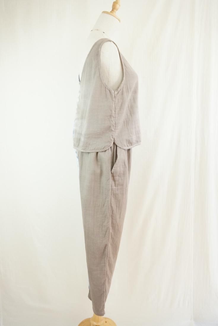W gauze Easy Pants Taupe x Lavender 