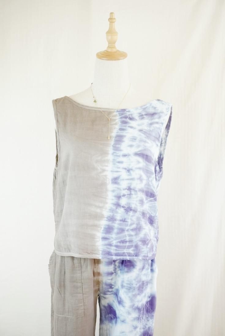 W gauze Back Open Tank Taupe x Lavender 