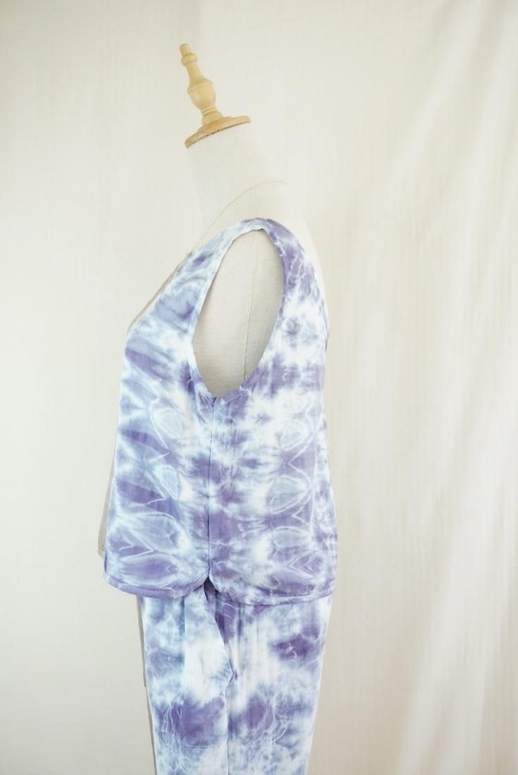 W gauze Back Open Tank Taupe x Lavender 
