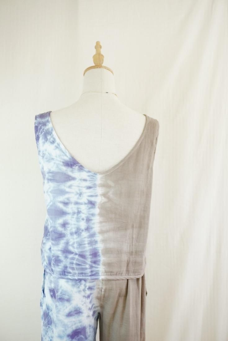 W gauze Back Open Tank Taupe x Lavender 