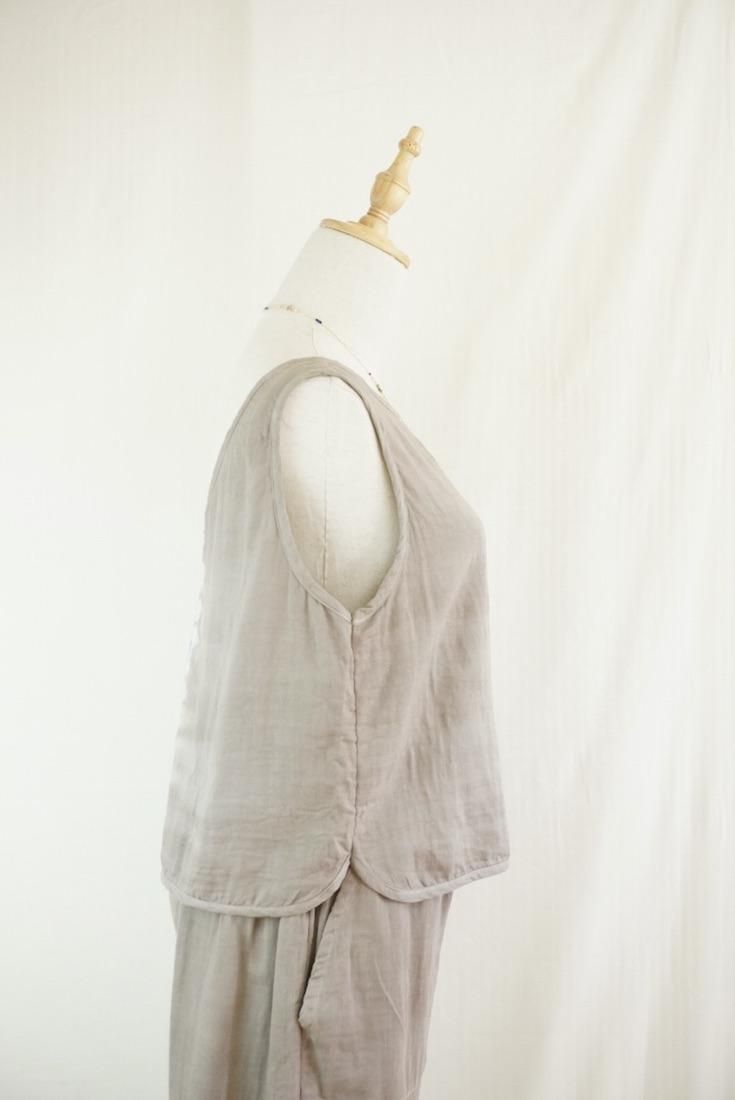 W gauze Back Open Tank Taupe x Lavender 