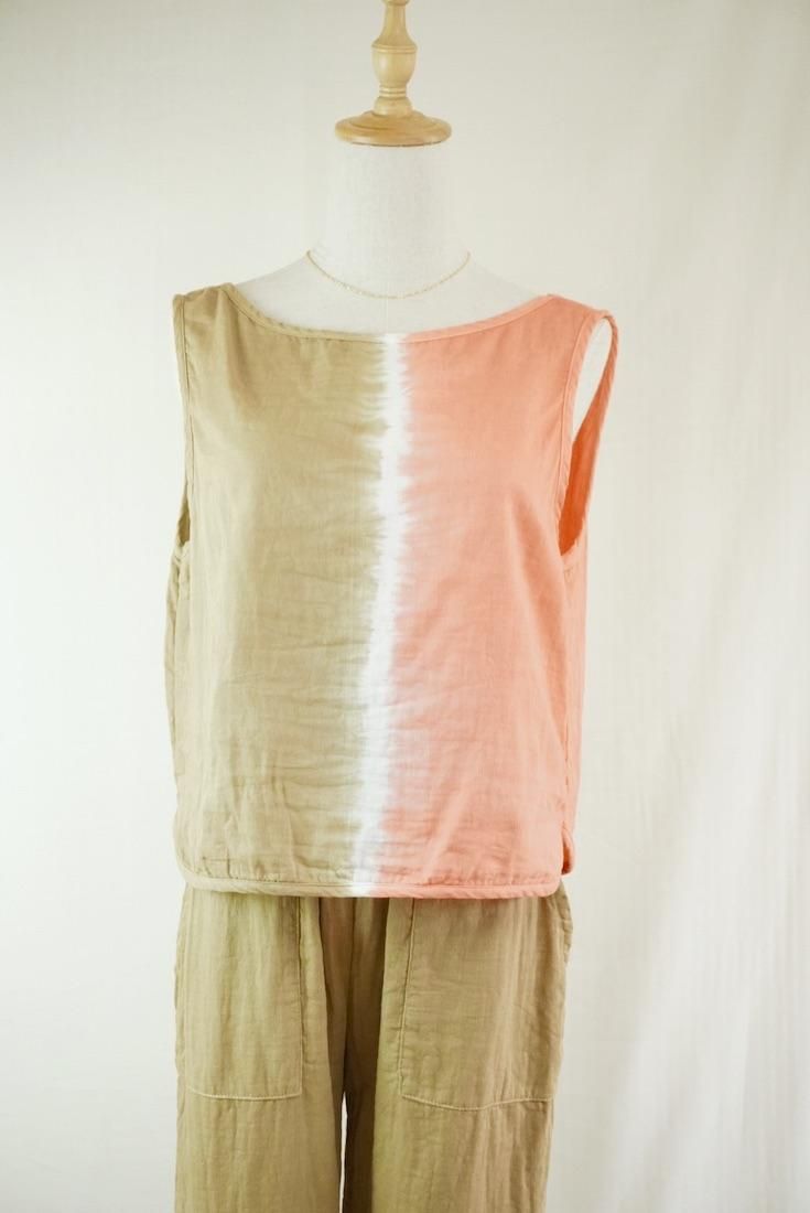 W gauze Back Open Tank “Hazelnuts x Sunsettime ”