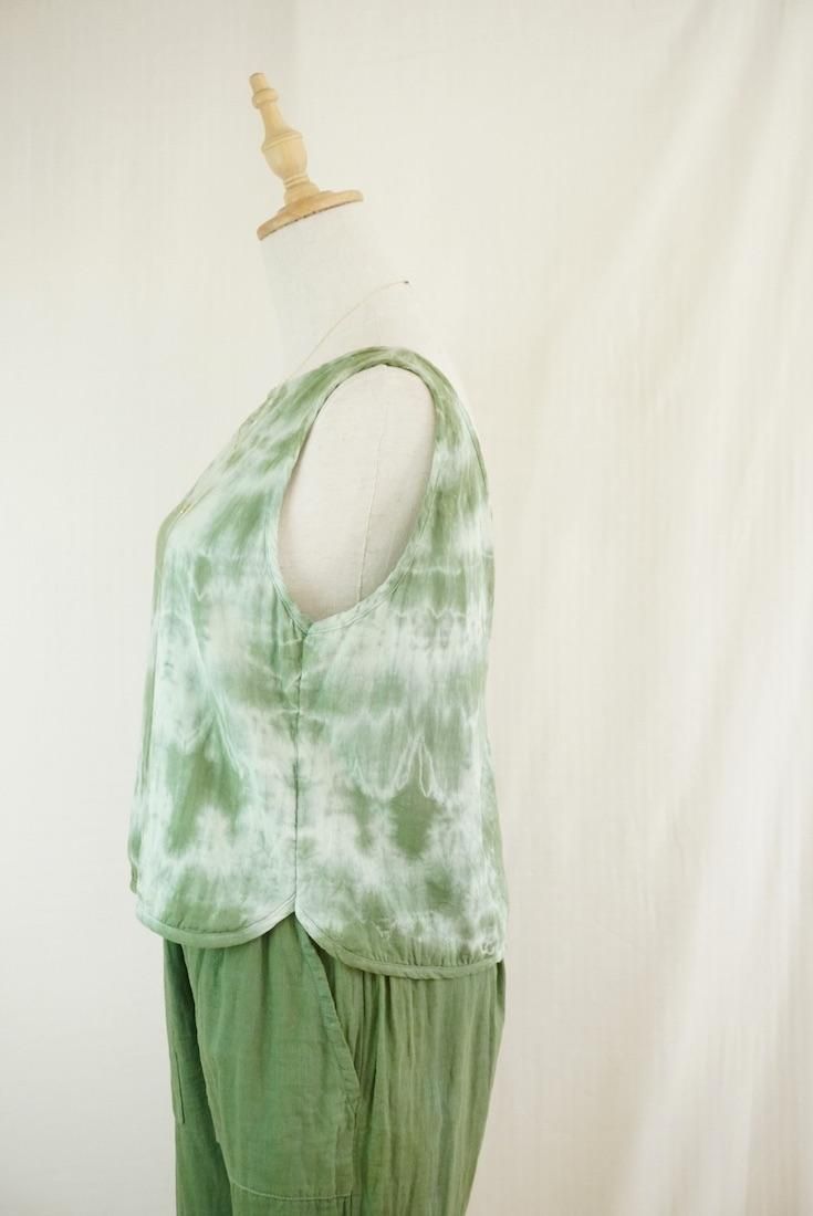 W gauze Back Open Tank Junglegreen x Pistachio 