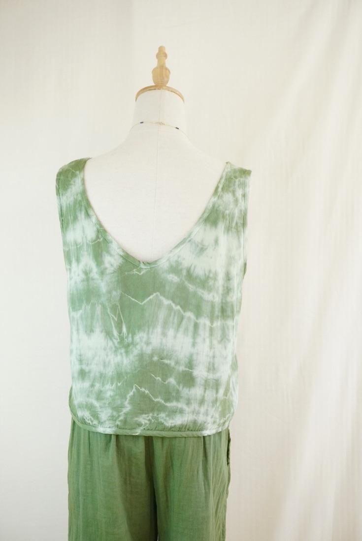 W gauze Back Open Tank Junglegreen x Pistachio 