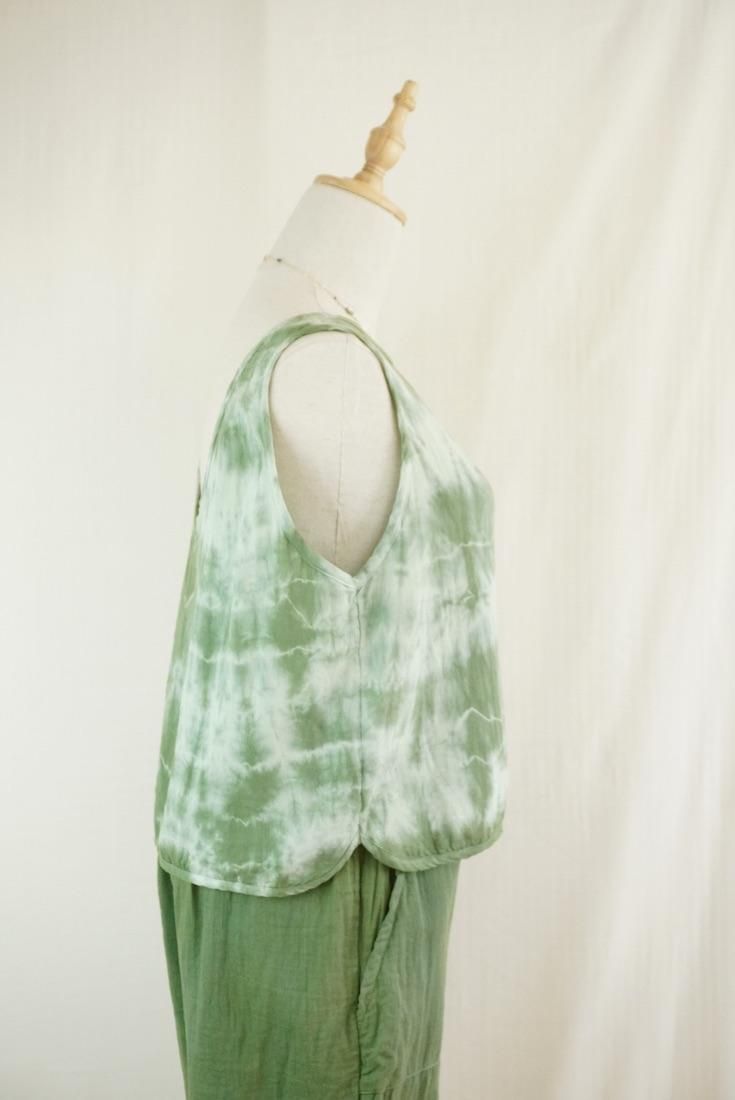 W gauze Back Open Tank Junglegreen x Pistachio 