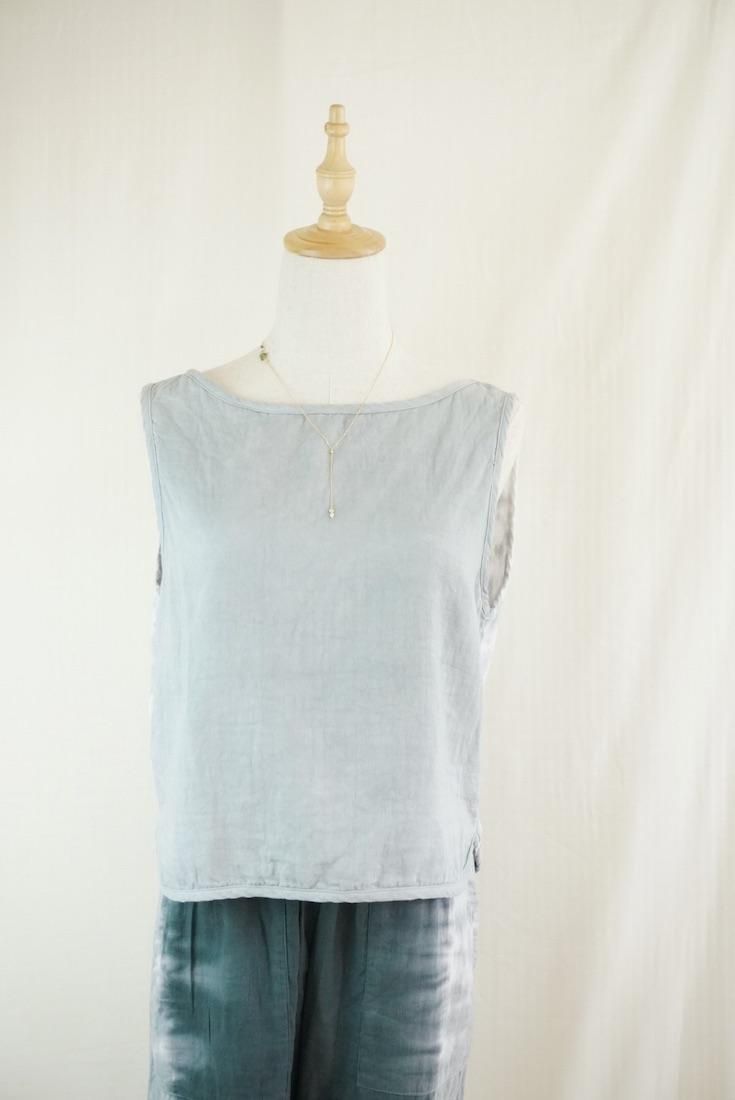 W gauze Back Open Tank “Lightgray ”