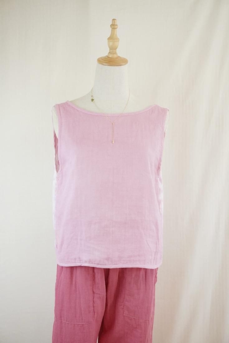 W gauze Back Open Tank “Cherry Blossoms ”