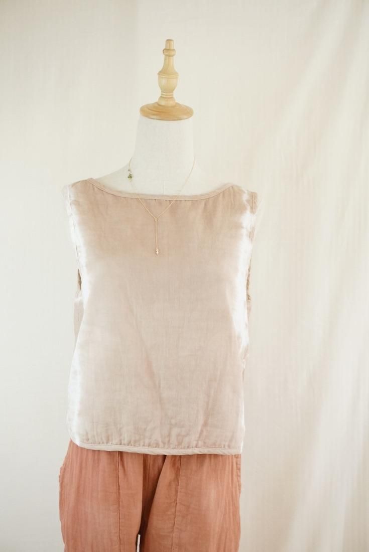 W gauze Back Open Tank “Cafelate ”