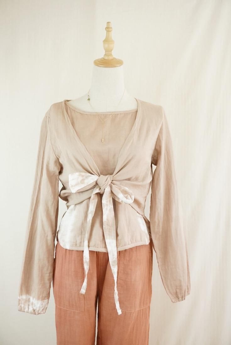 W gauze Ribbon Cardigan  Cafelate 