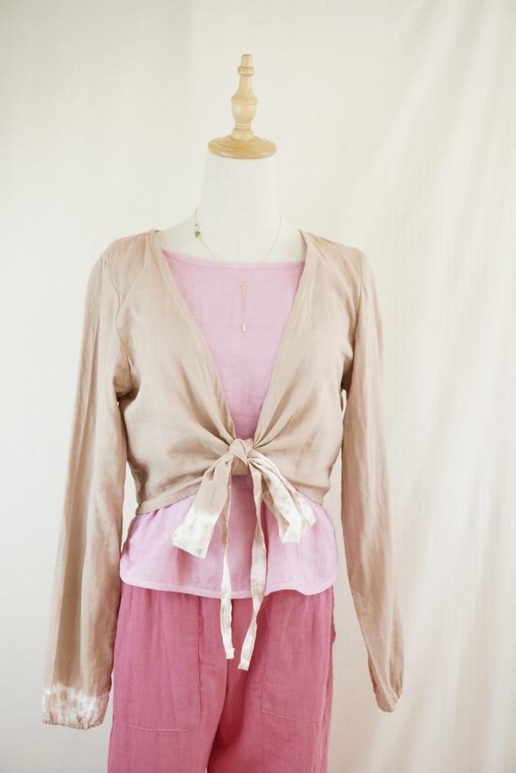 W gauze Ribbon Cardigan “ Cafelate ”