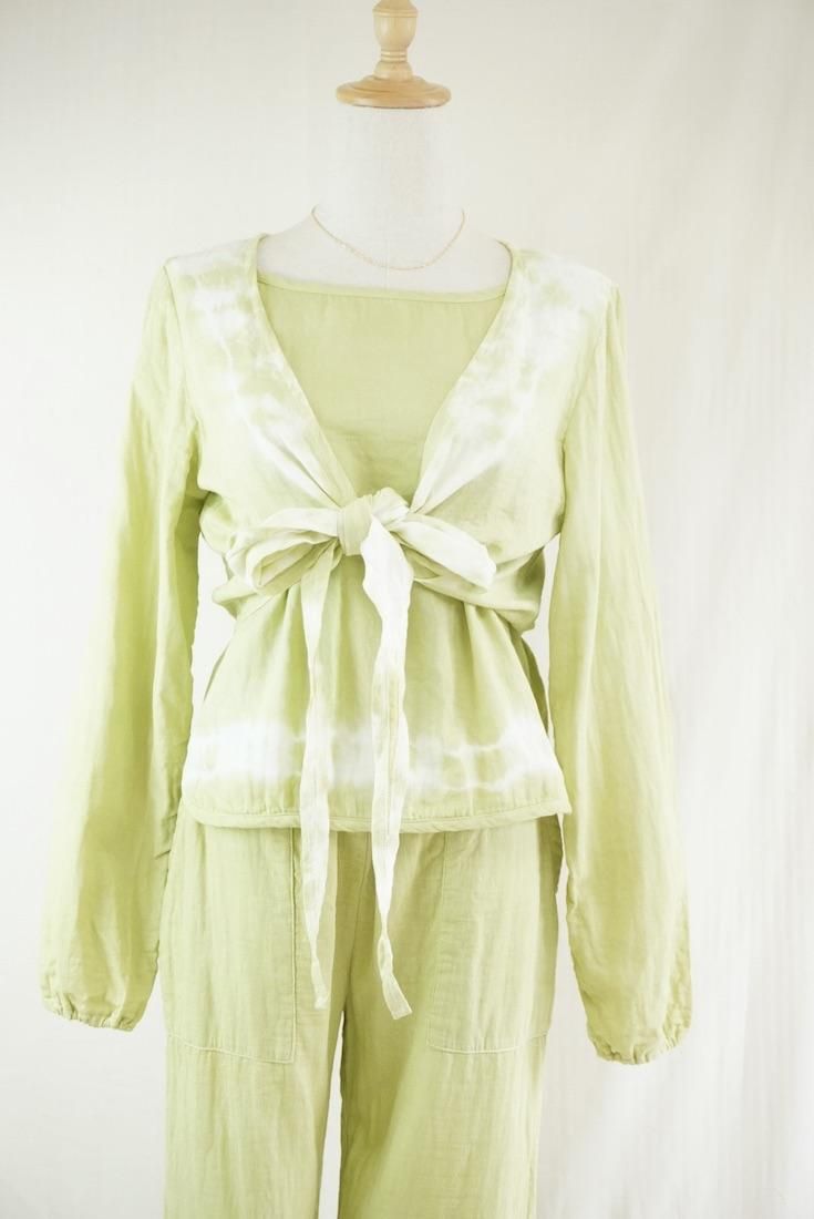 W gauze Ribbon Cardigan  Ginkgo 
